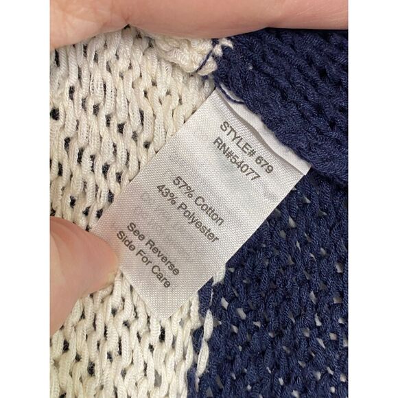Cabi Size Small Skipper Cardigan Sweater Stripe Vest Shrug Open Front Blue White - Picture 9 of 10